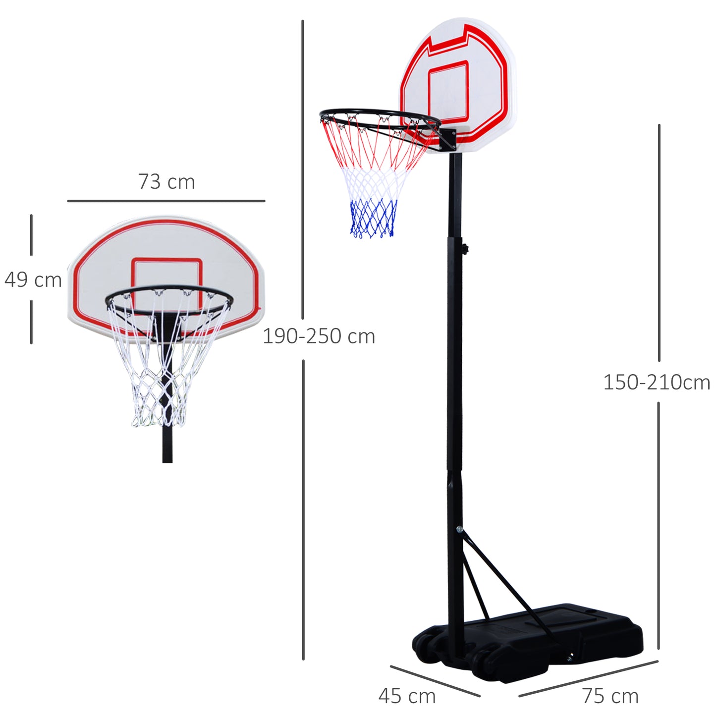 HOMCOM Portable Basketball Stand Net Hoop W/ Wheels-Black/White