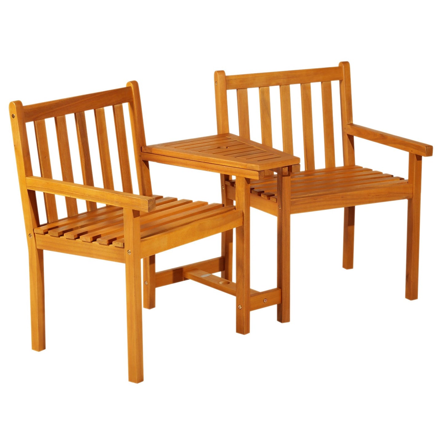 Outsunny Acacia Wood 2-Seater Outdoor Garden Armchair Bench w/ Table