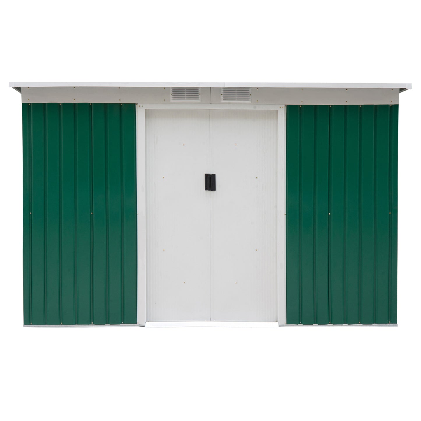 Outsunny 4.2 x 9ft Corrugated Steel Garden Shed & Foundation - Green