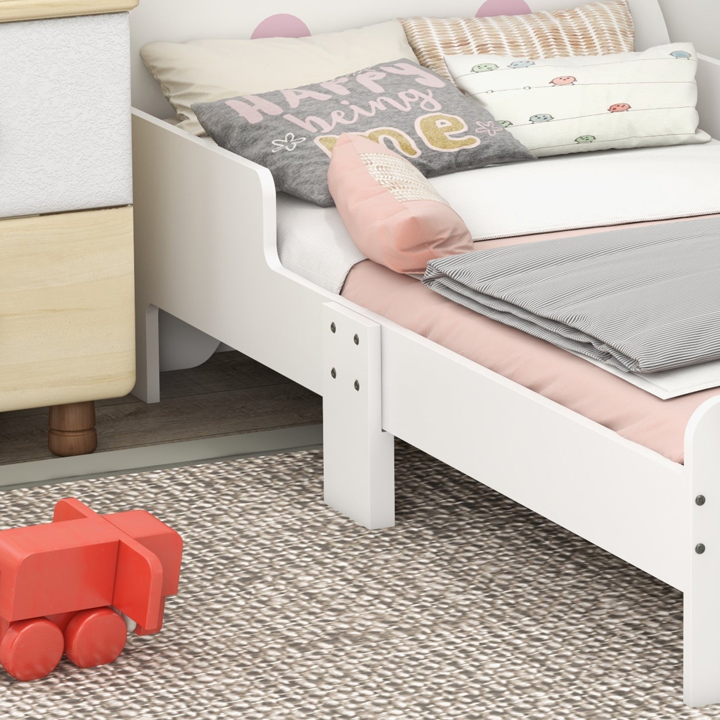 ZONEKIZ Toddler Bed Frame Rabbit Design White