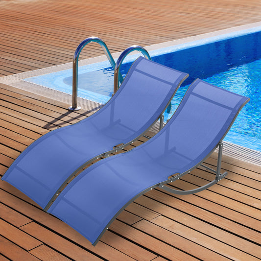 Outsunny Set of 2 S-shaped Lounge Chair Foldable Sleeping Bed 165x61x63cm Navy Blue