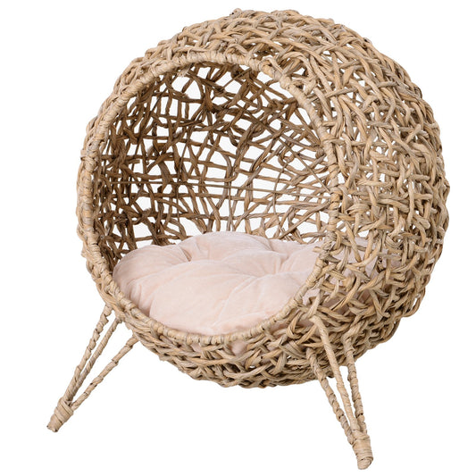 PawHut Cats Elevated Plastic Wicker Dome Bed