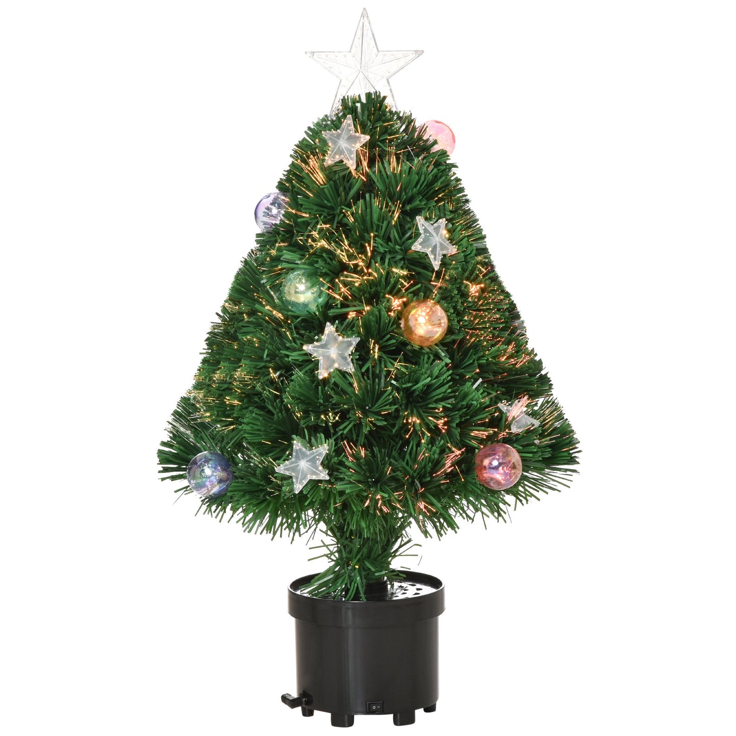 HOMCOM 2FT Pre-Lit Artificial Fibre Optic Christmas Xmas Tree w/ Lights Mini Decoration, Green