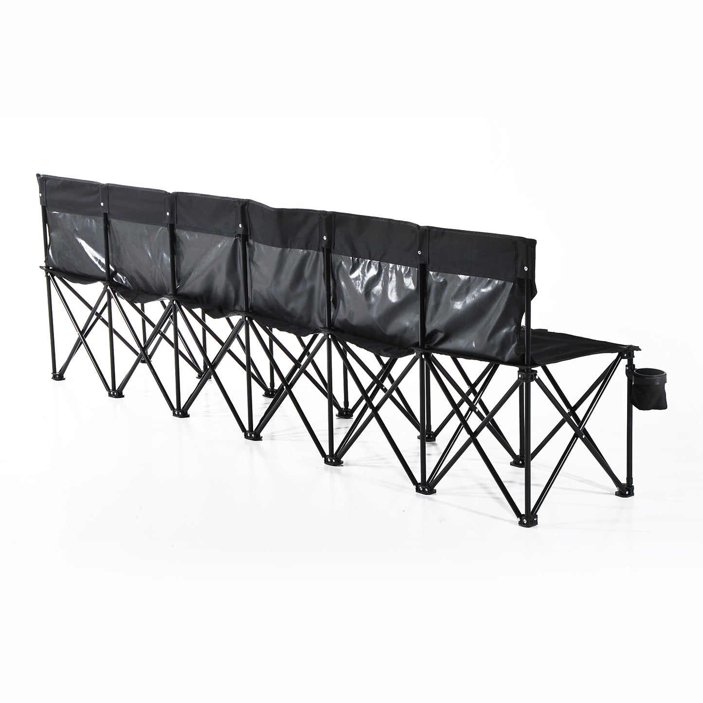 Outsunny 6 Seater Folding Sports Bench Outdoor Picnic Camping Portable Chair w/Cup Holder & Carry Bag - Black