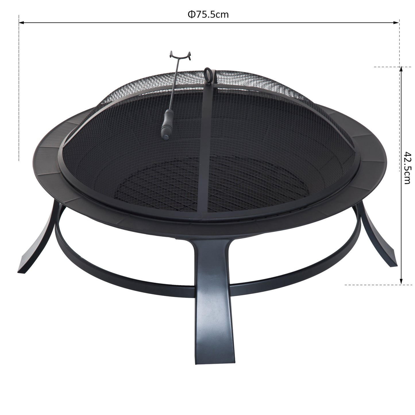 Outsunny 30” Round Metal Fire Pit With Cover-Black