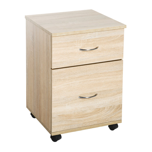 HOMCOM 2-Drawer Cabinet W/Wheels-Oak Colour