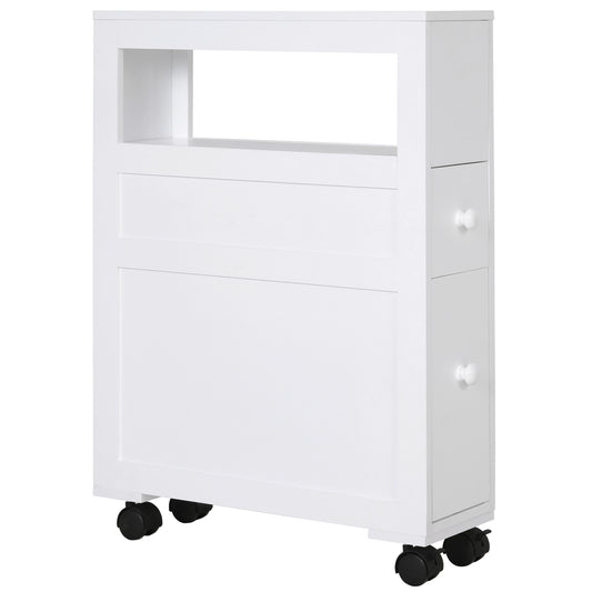 HOMCOM MDF Narrow Rolling Bathroom Side Cabinet White