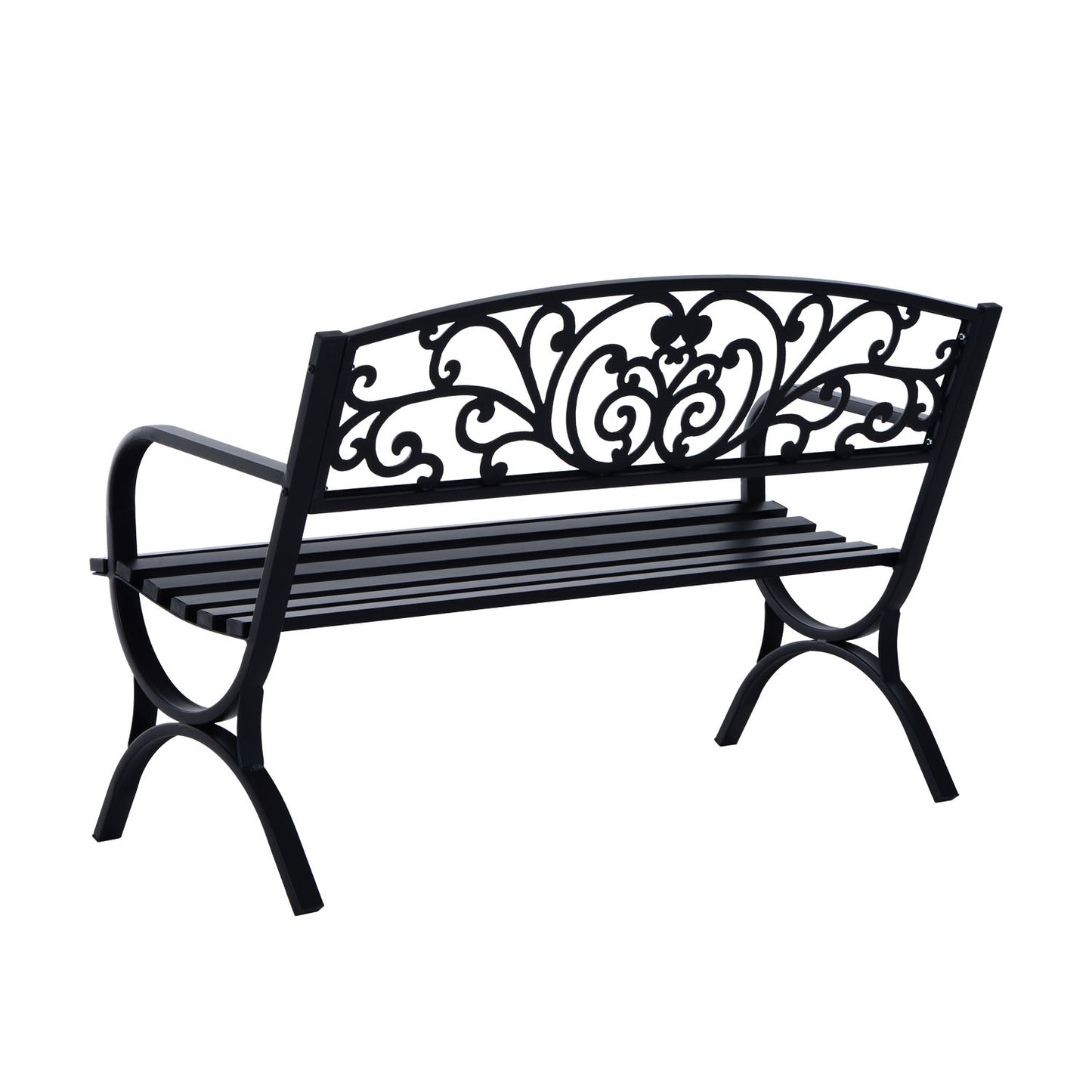 Outsunny 127L x 60W x 85H cm Powder Coated Garden Bench for Patio Backyard, Steel-Black