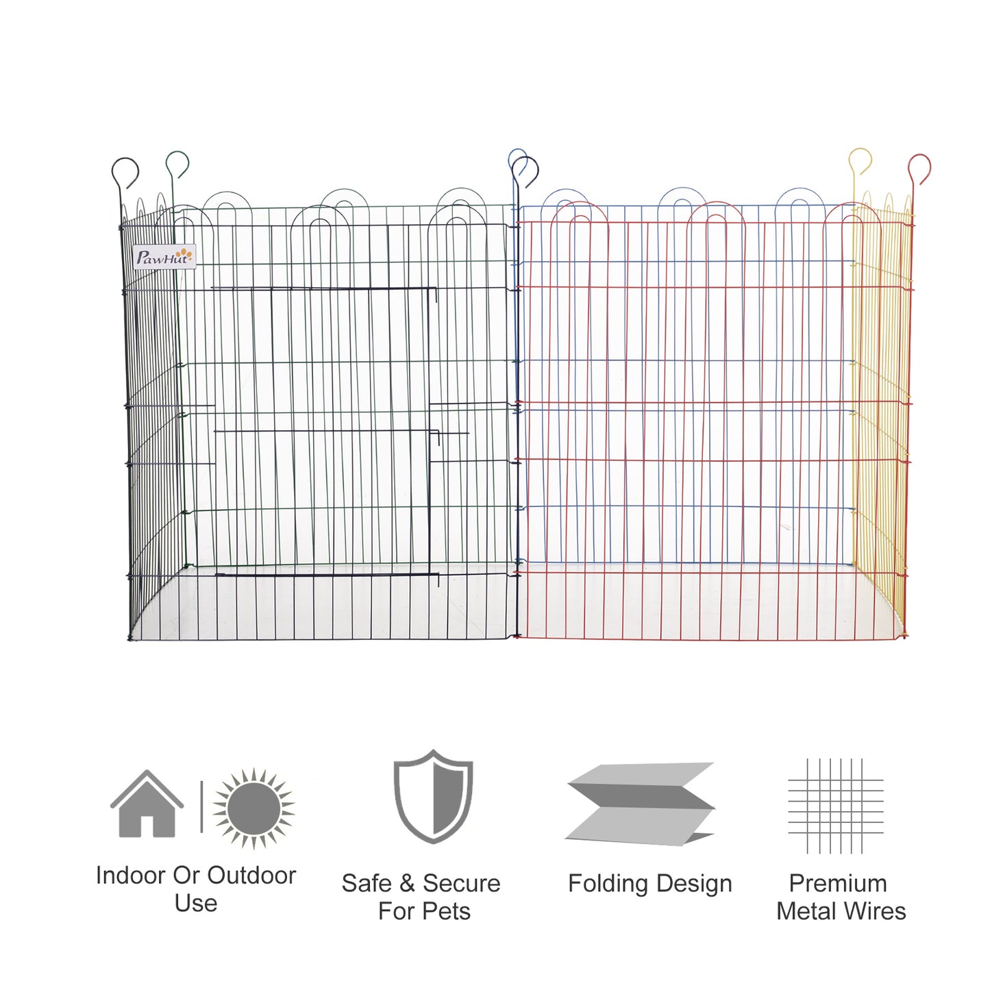 PawHut Foldable Pet Playpen Puppy Pen w/ Door Metal Indoor & Outdoor