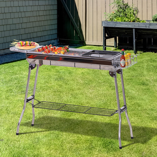 Outsunny Portable Folding Charcoal Grill, 104L x 33W x 70Hcm-Silver