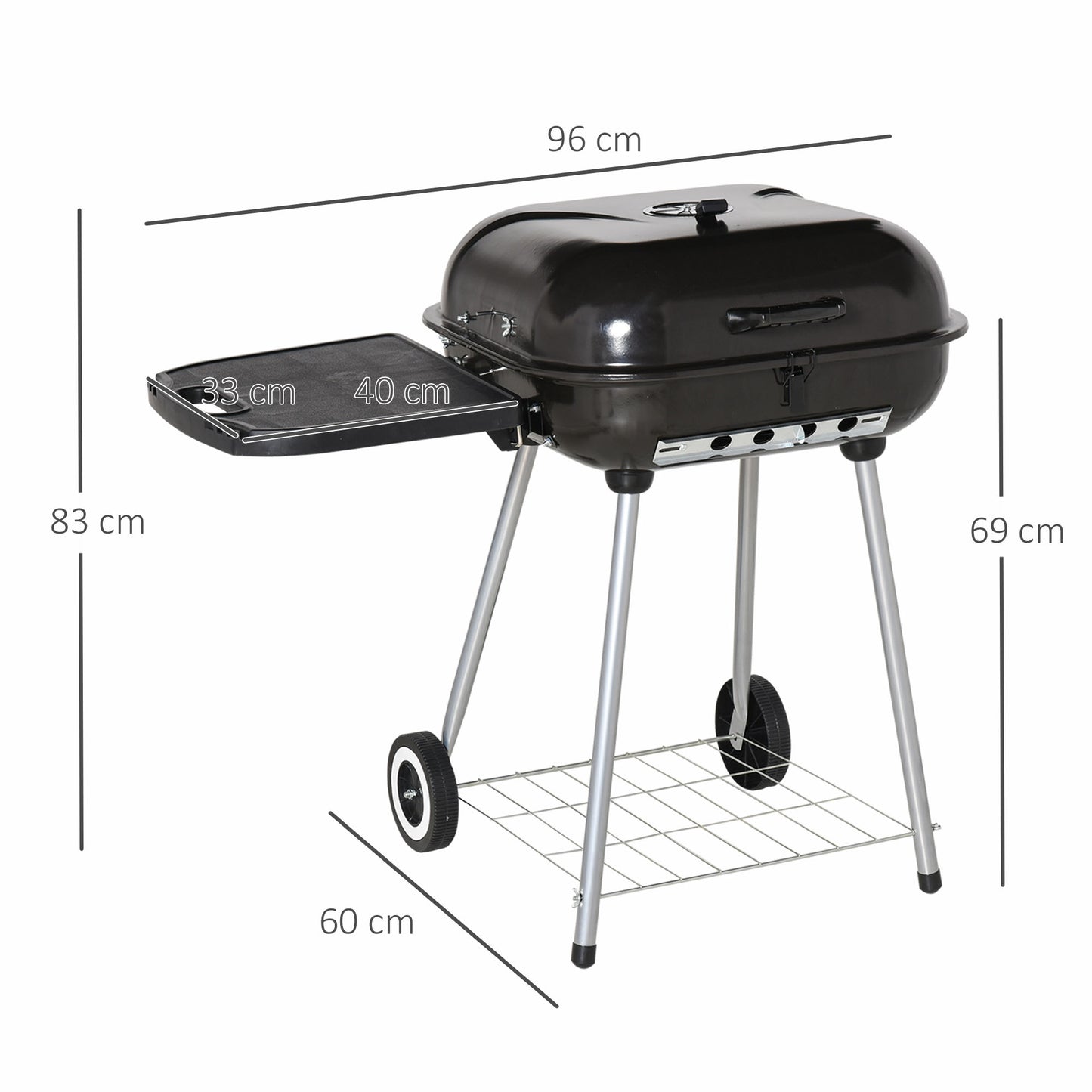 Outsunny Portable Charcoal Grill, 96Lx60Wx83Hcm/62x60Wx82Hcm, Metal-Black