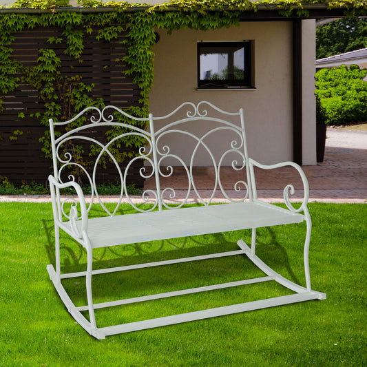 Outsunny Iron Rocking Bench-Milk White