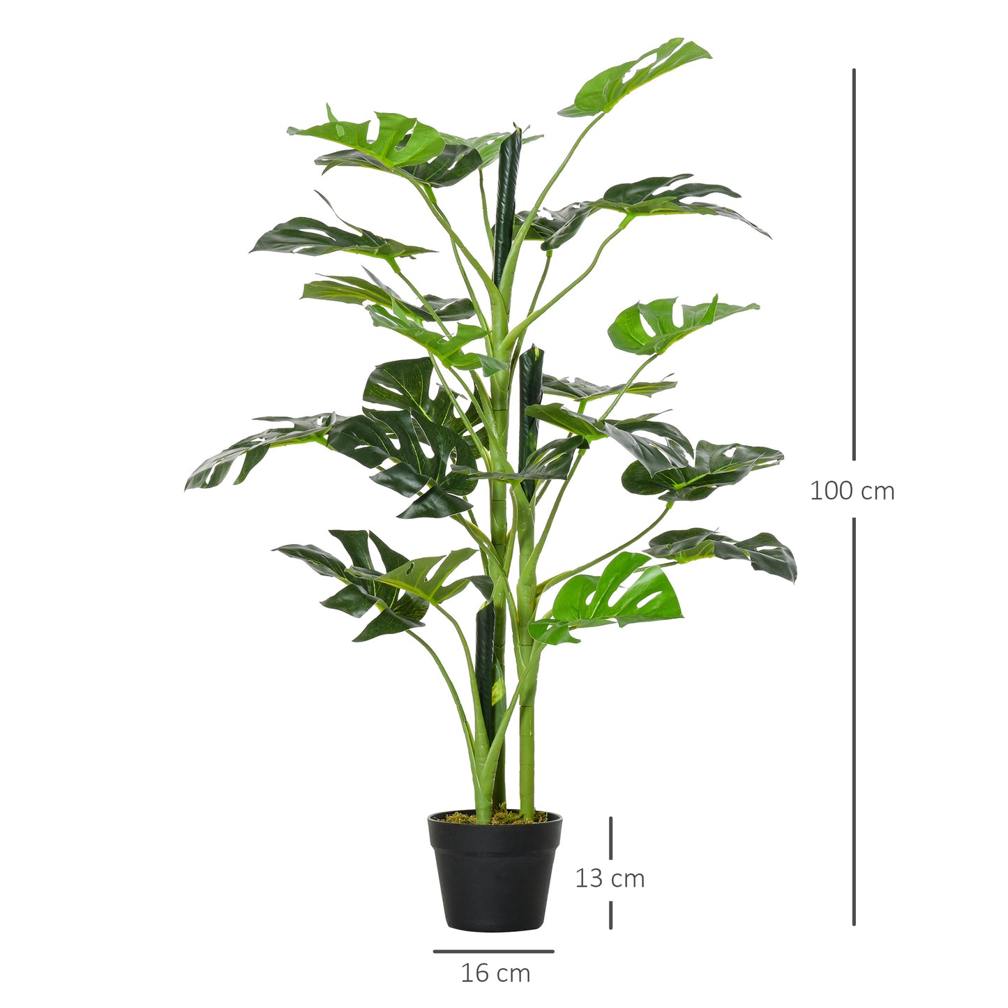 Outsunny 100cm/3.3FT Artificial Monstera Tree Decorative Cheese Plant 21 Leaves with Nursery Pot, Fake Tropical Palm Tree for Indoor Outdoor Décor