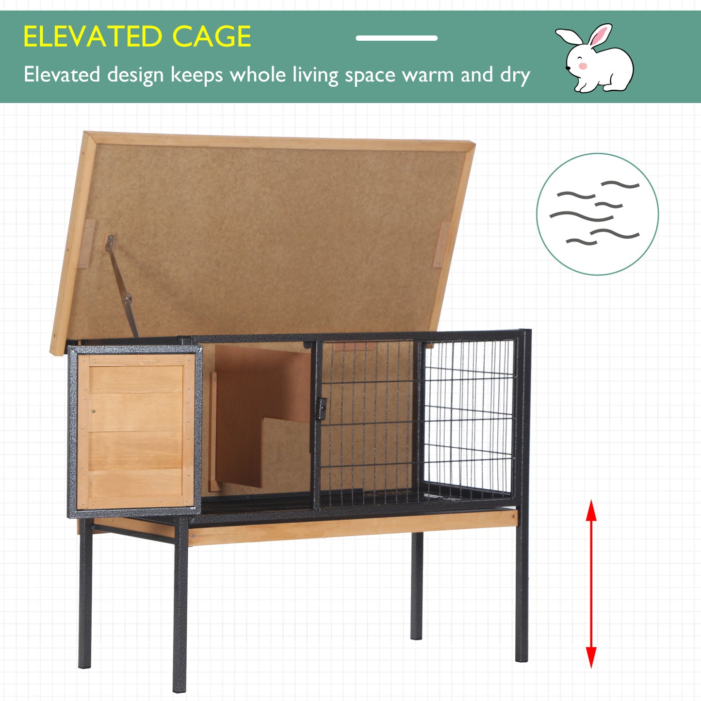PawHut Wooden Rabbit Hutch Elevated Pet Cage with Slide-Out Tray Outdoor Natural