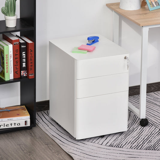 Vinsetto Metal 3-Drawer Filing Cabinet w/ Lock White