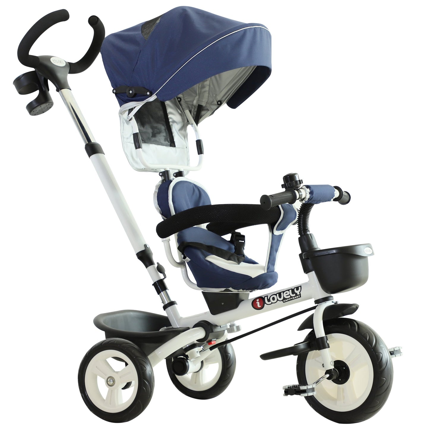 HOMCOM 4-in-1 Kids Tricycle Baby Stroller W/ Canopy-Blue