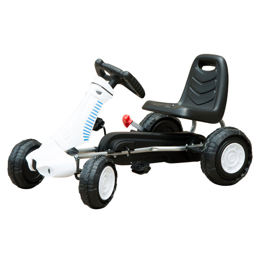 HOMCOM Pedal Go Kart W/Rubber Wheels-White/Black