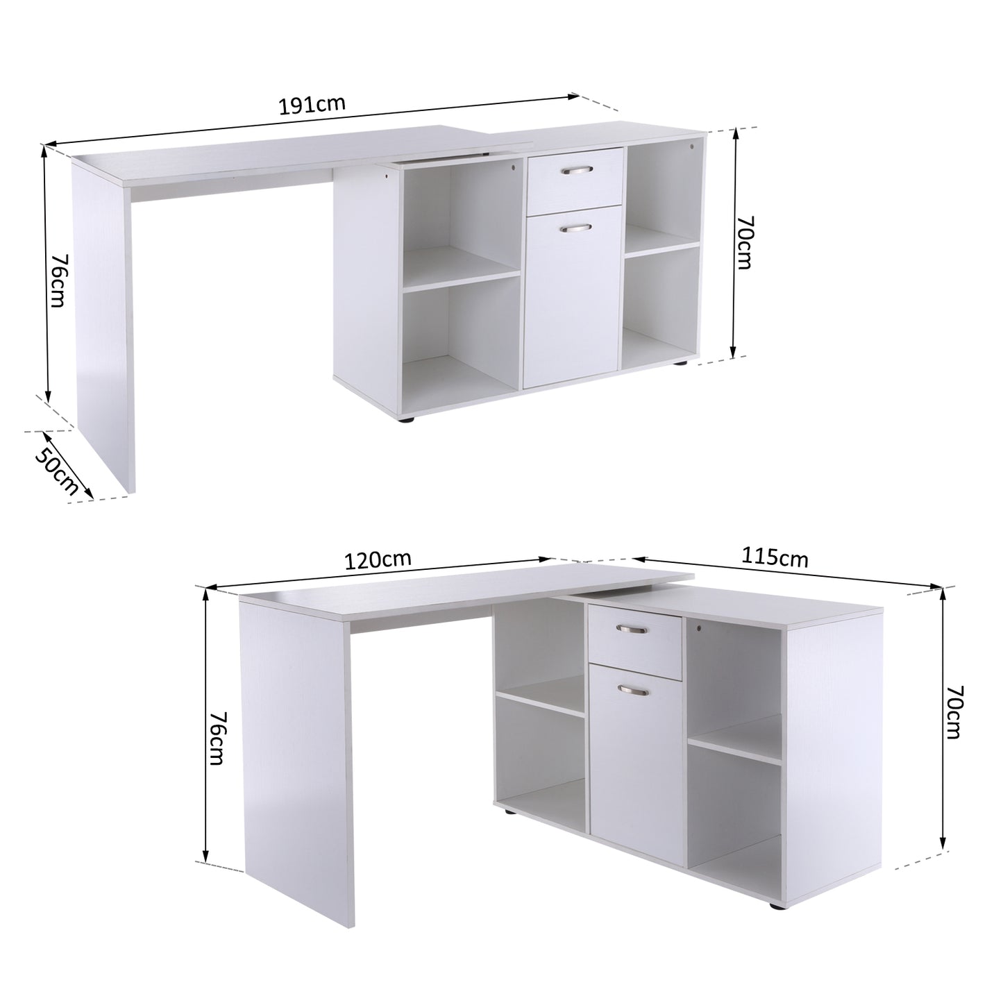 HOMCOM Dual-Use Adjustable L-Shaped Computer Desk-White