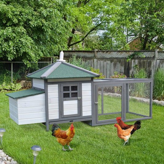 PawHut Chicken Coop Small Animal Pet Cage Wooden Chicken Hutch w/ Nesting Box Outdoor Run Backyard