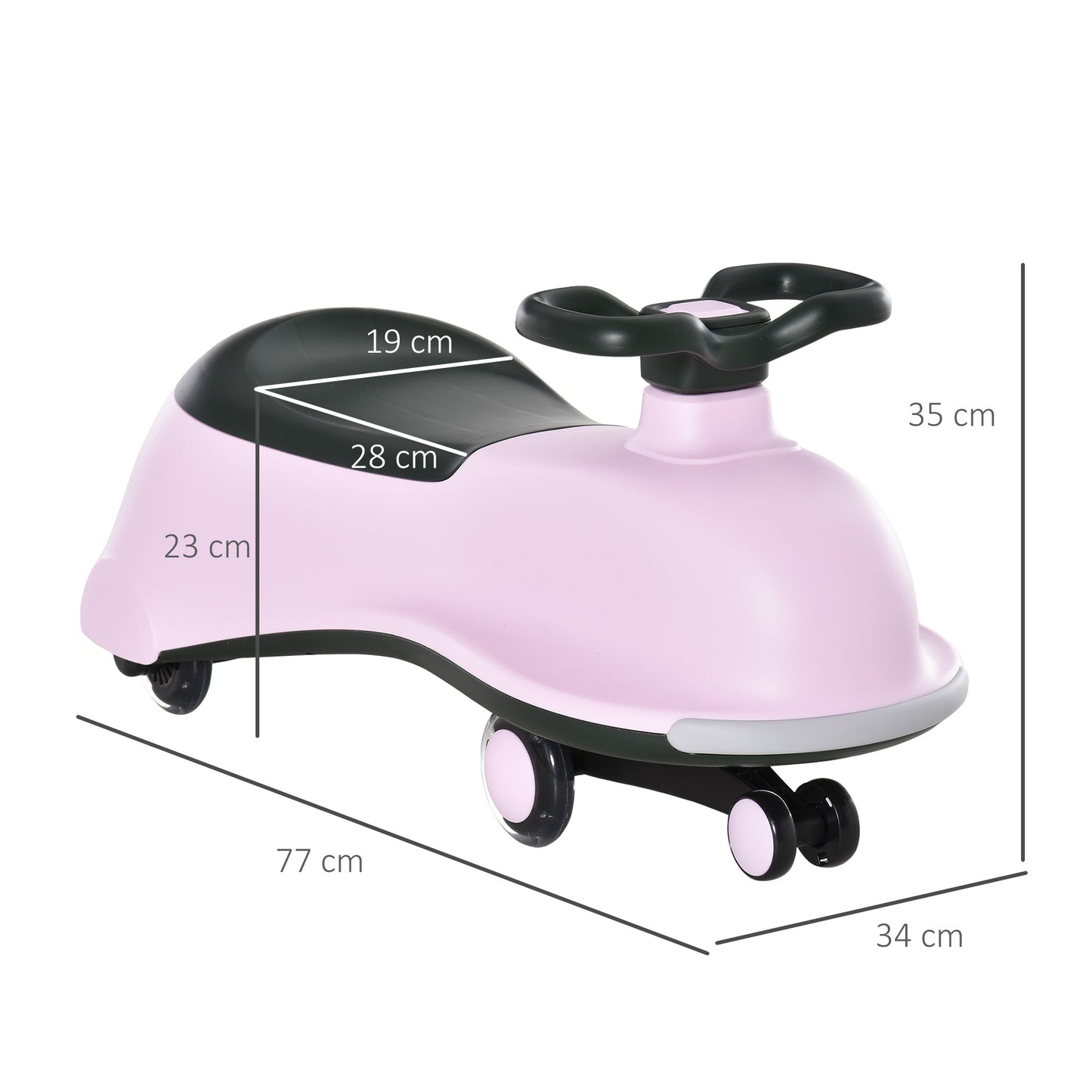 HOMCOM Ride on Wiggle Car w/LED Flashing Wheels for 18 - 72 months Pink+Black