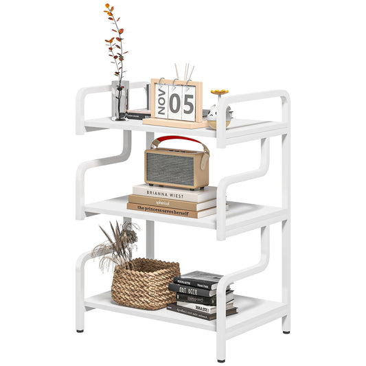 HOMCOM 3-Tier Storage Shelves, Metal Shelving Unit, Industrial Printer Table for Home Office, Display Rack for Living Room, White