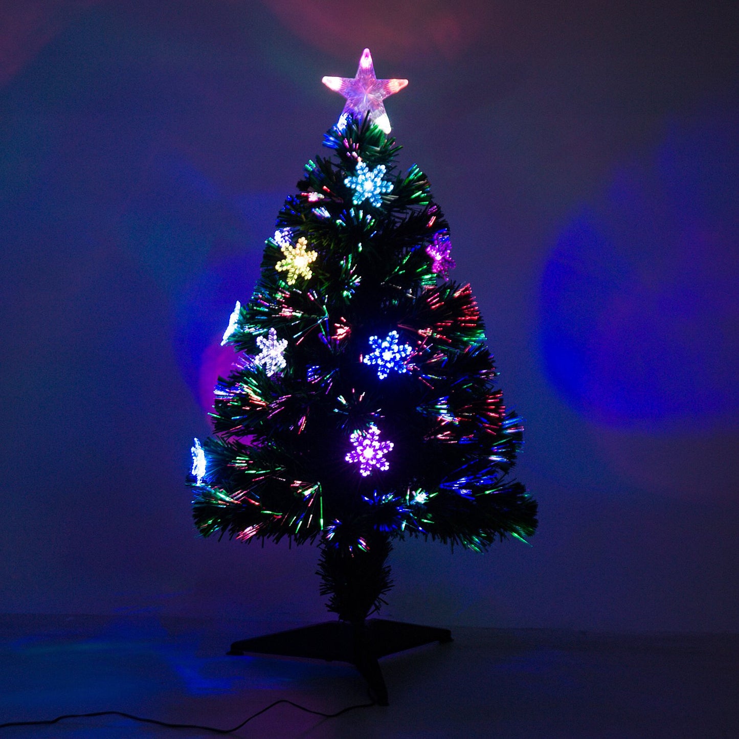 HOMCOM 3ft 90cm Green Fibre Optic Artificial Christmas Tree W/ Snowflakes Lights