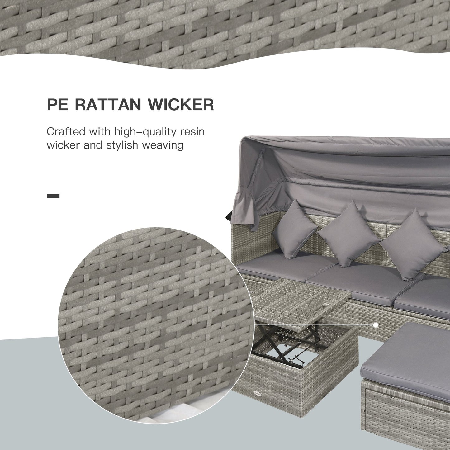 Outsunny 4 PCS Patio Rattan Wicker Sofa Set Adjustable Conopy & Coffee Table Set w/ Cushions
