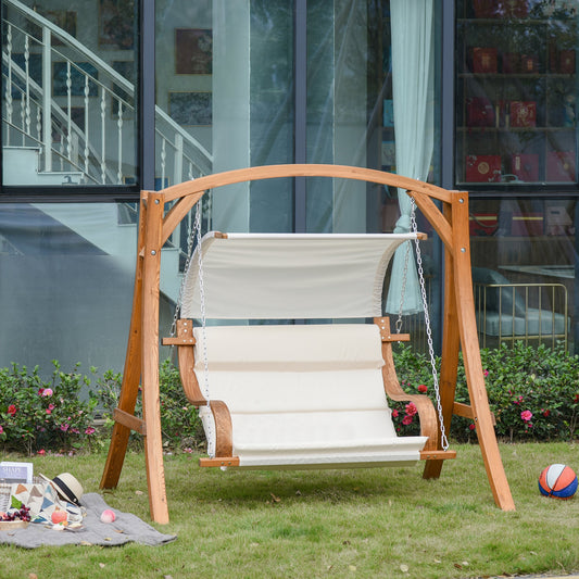 Outsunny Wooden Porch A-Frame Swing Chair With Canopy and Cushion for Patio Garden Yard