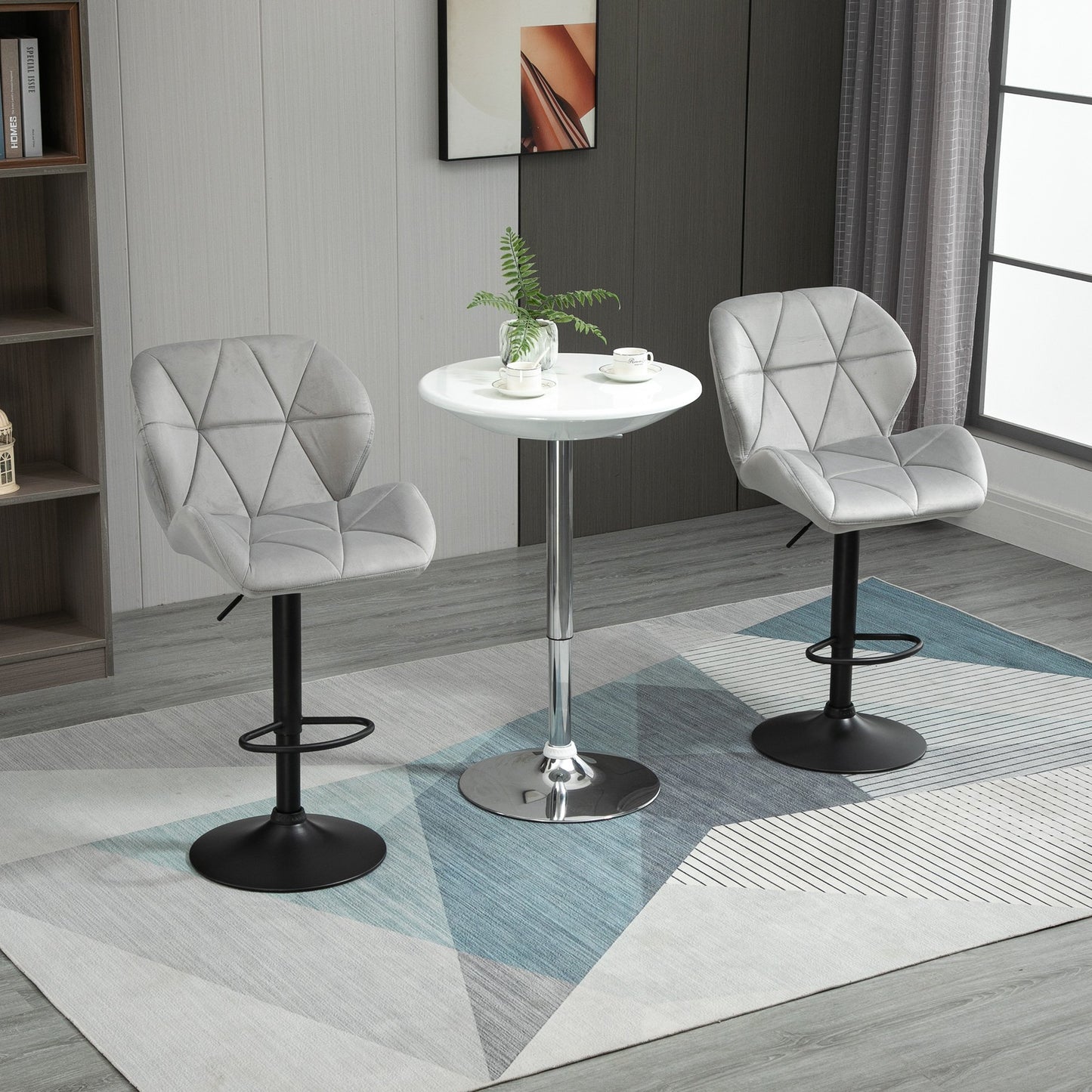 HOMCOM Bar Stool Set of 2 Fabric Adjustable Height Armless Counter Chairs Light Grey
