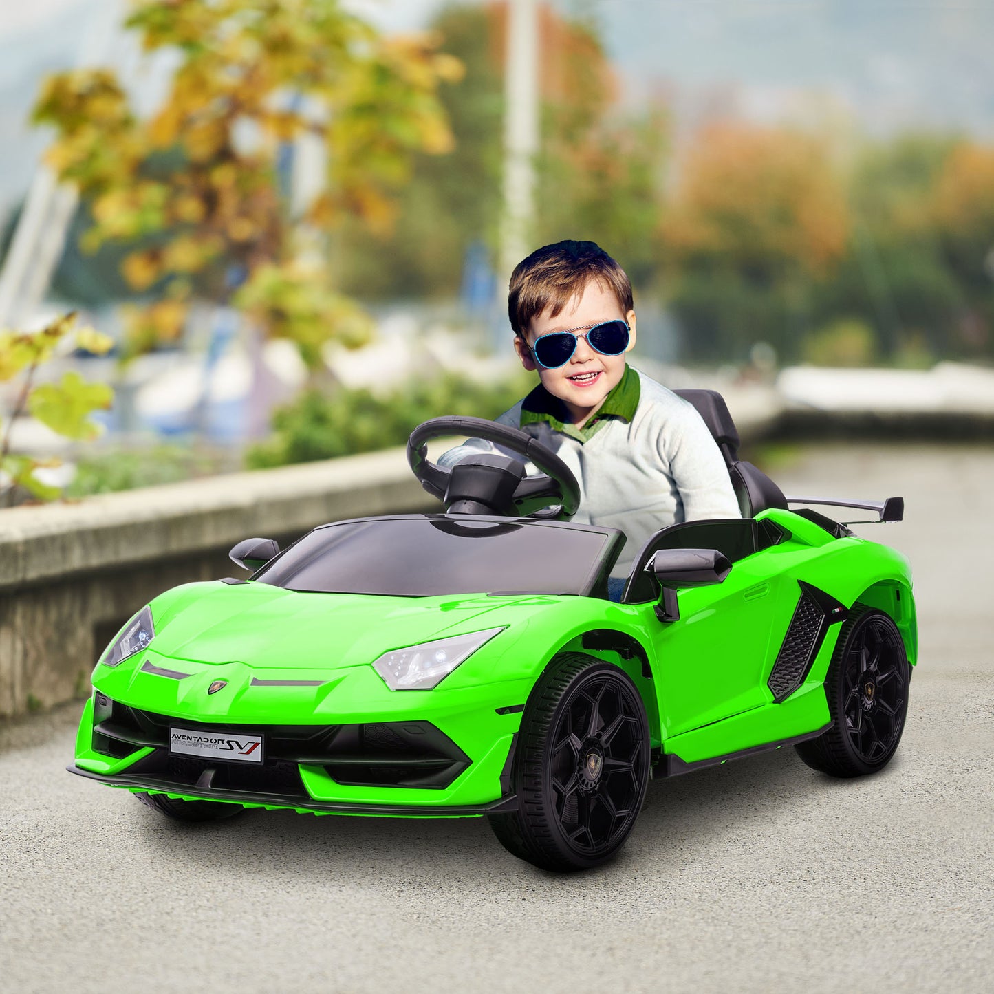 HOMCOM Lamborghini Licensed 12V kids Electric Car w/ Butterfly Doors Remote Music Horn Suspension Green
