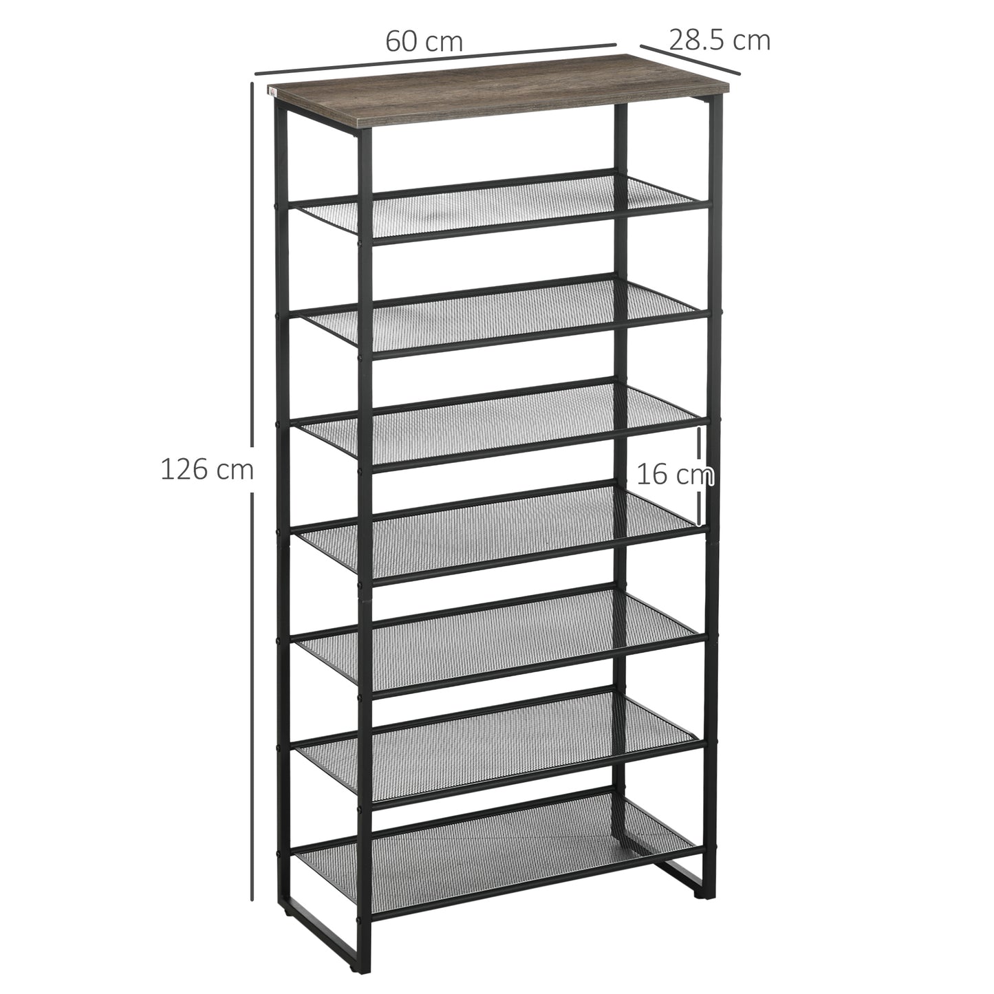 HOMCOM 8-Tier Shoe Rack, Shoe Storage Organizer with Mesh Shelves, Free Standing Shoe Shelf Stand for 21-24 Pairs of Shoes for Entryway, Hallway, Closet, Black and Grey