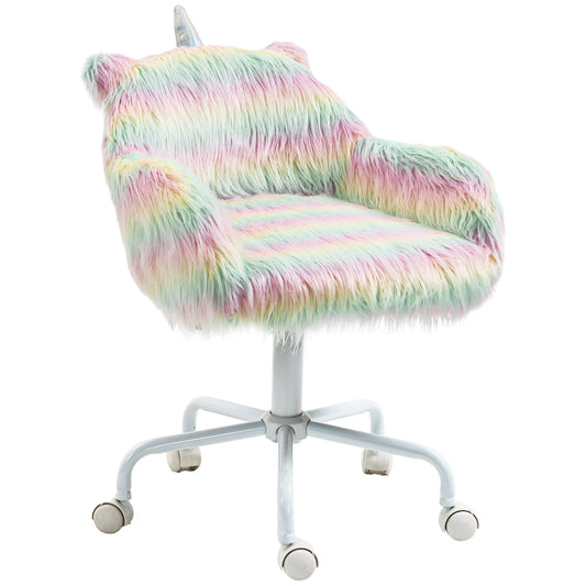 Vinsetto Unicorn Home Office Chair Height Adjustable Fluffy Desk Chair with Armrests and Swivel Wheels Colourful