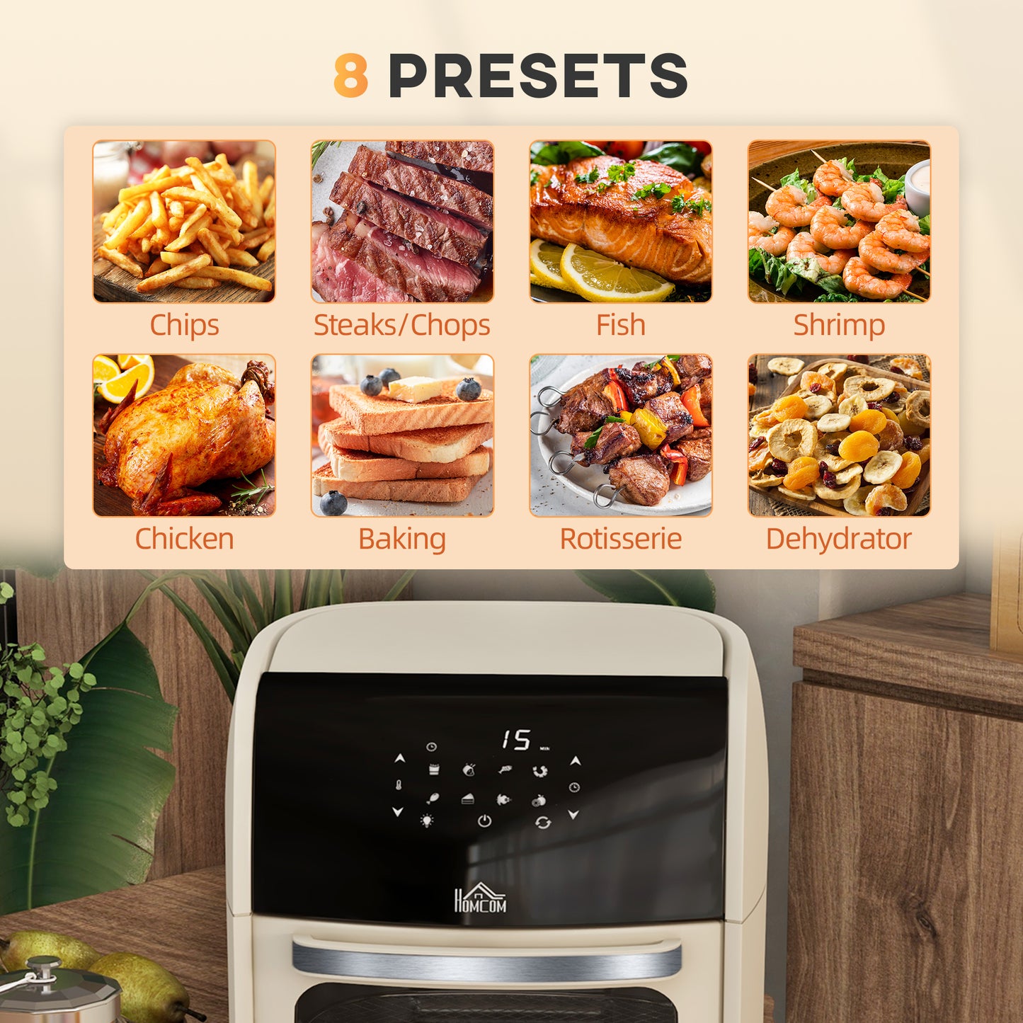 HOMCOM Digital Air Fryer with 8 Preset Modes, Rapid Air Circulation, 12L Air Fryer Oven with Memory Function, 1800W, White