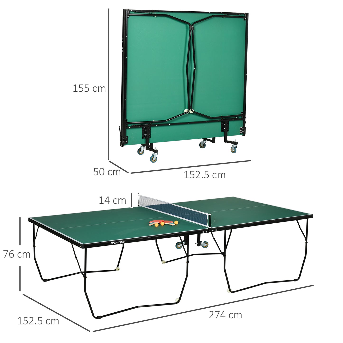 SPORTNOW 9FT Outdoor Folding Indoor Sports Table, with Wheels