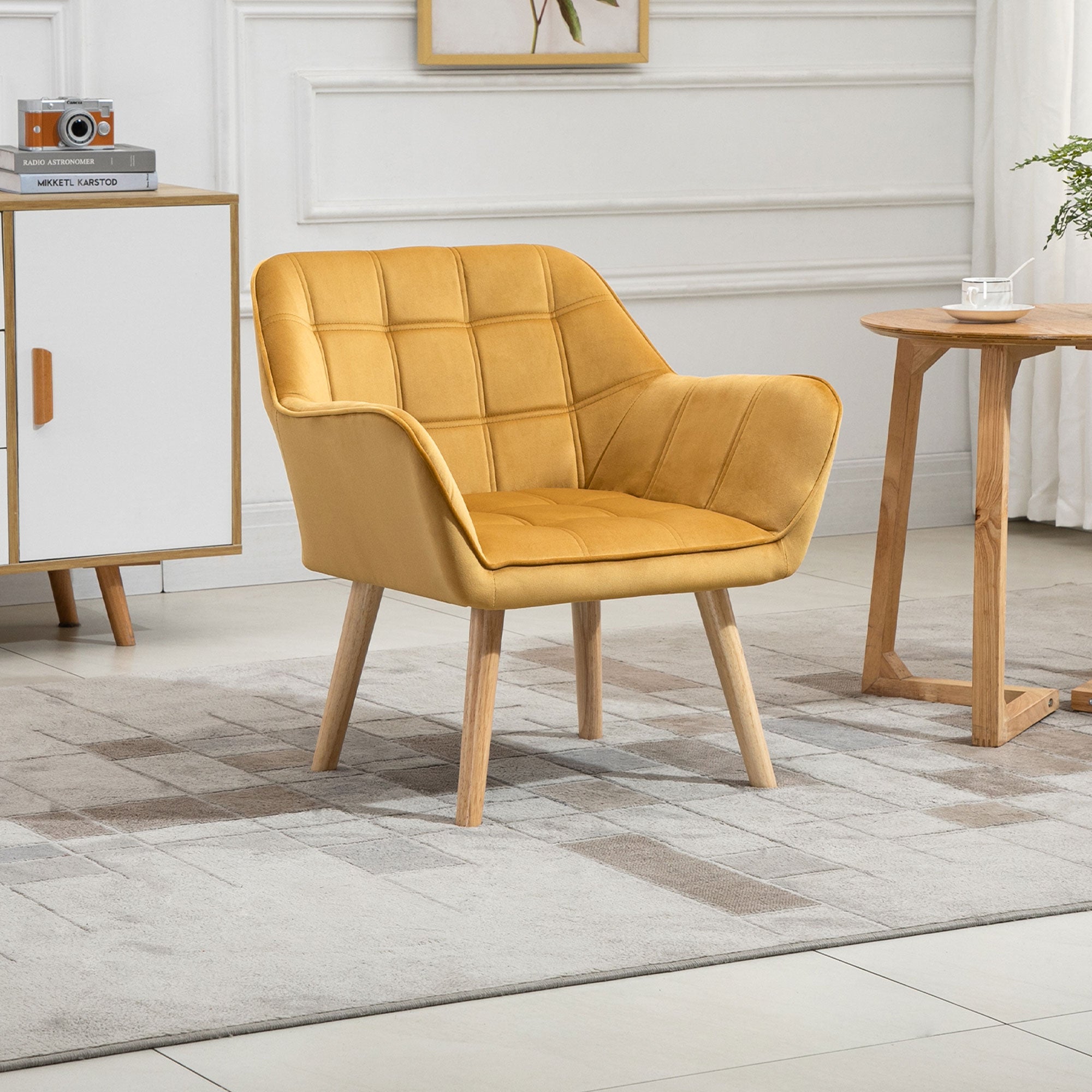 HOMCOM Armchair Accent Chair Wide Arms Slanted Back Padding Iron Frame ...