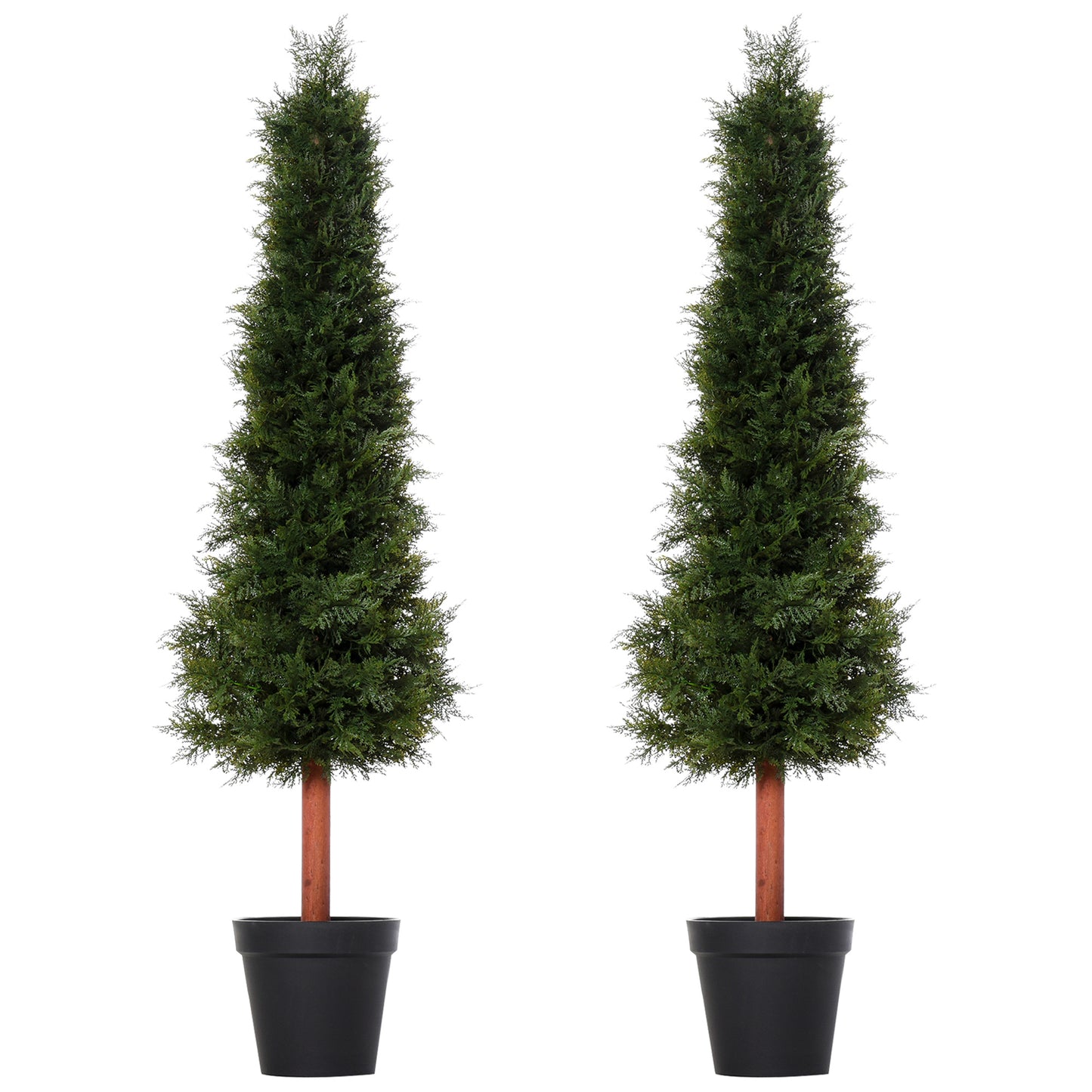 Outsunny Set Of 2 150cm/5FT Artificial Cedar Pine Trees Decorative Cypress Plant Fake Conifer Tree w/ Heavy Pot Indoor Outdoor Home Office