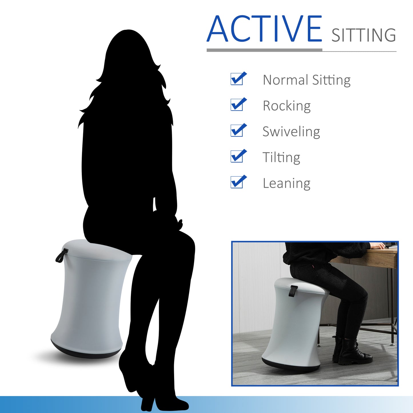 Vinsetto Lift Wobble Stool Home Office Desk Chair 360° Swivel Tilting Seat Active Sitting