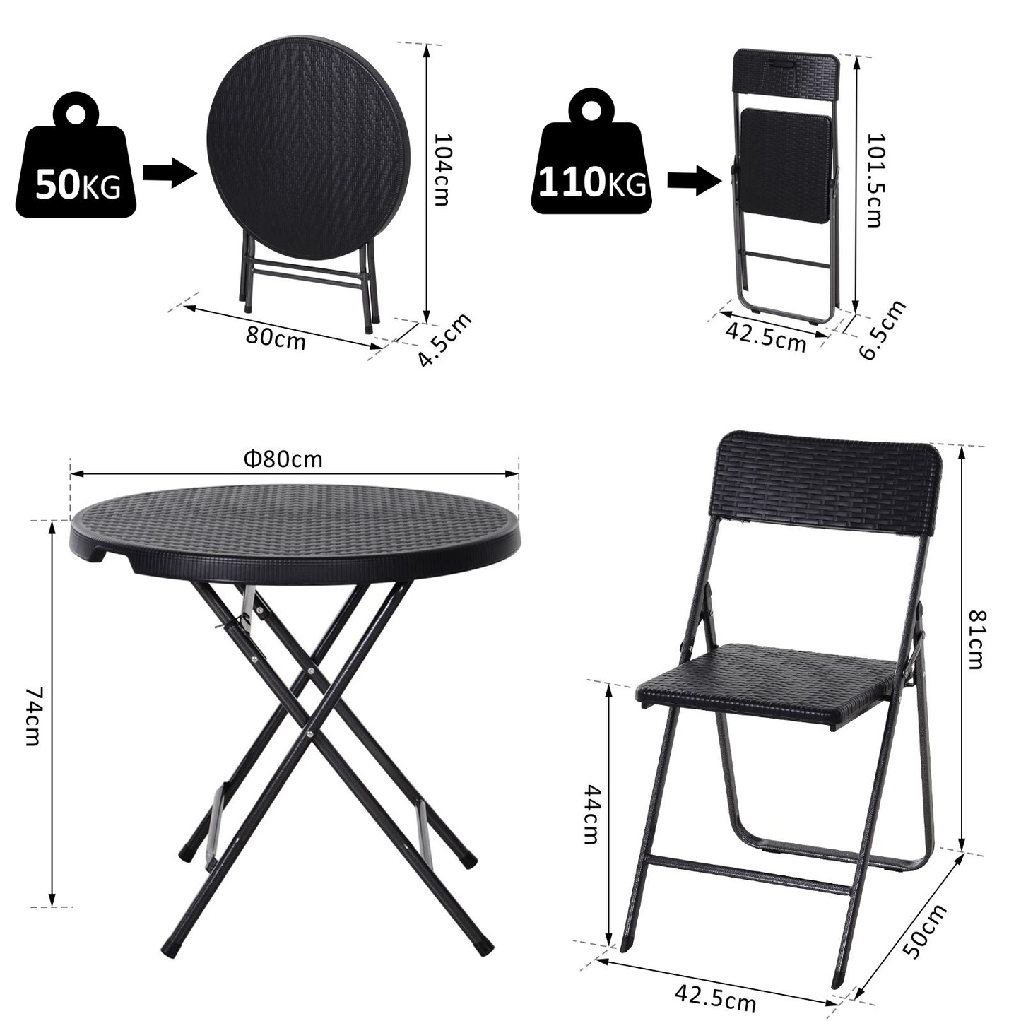 Outsunny Five Piece Rattan Effect Outdoor Patio Set Black