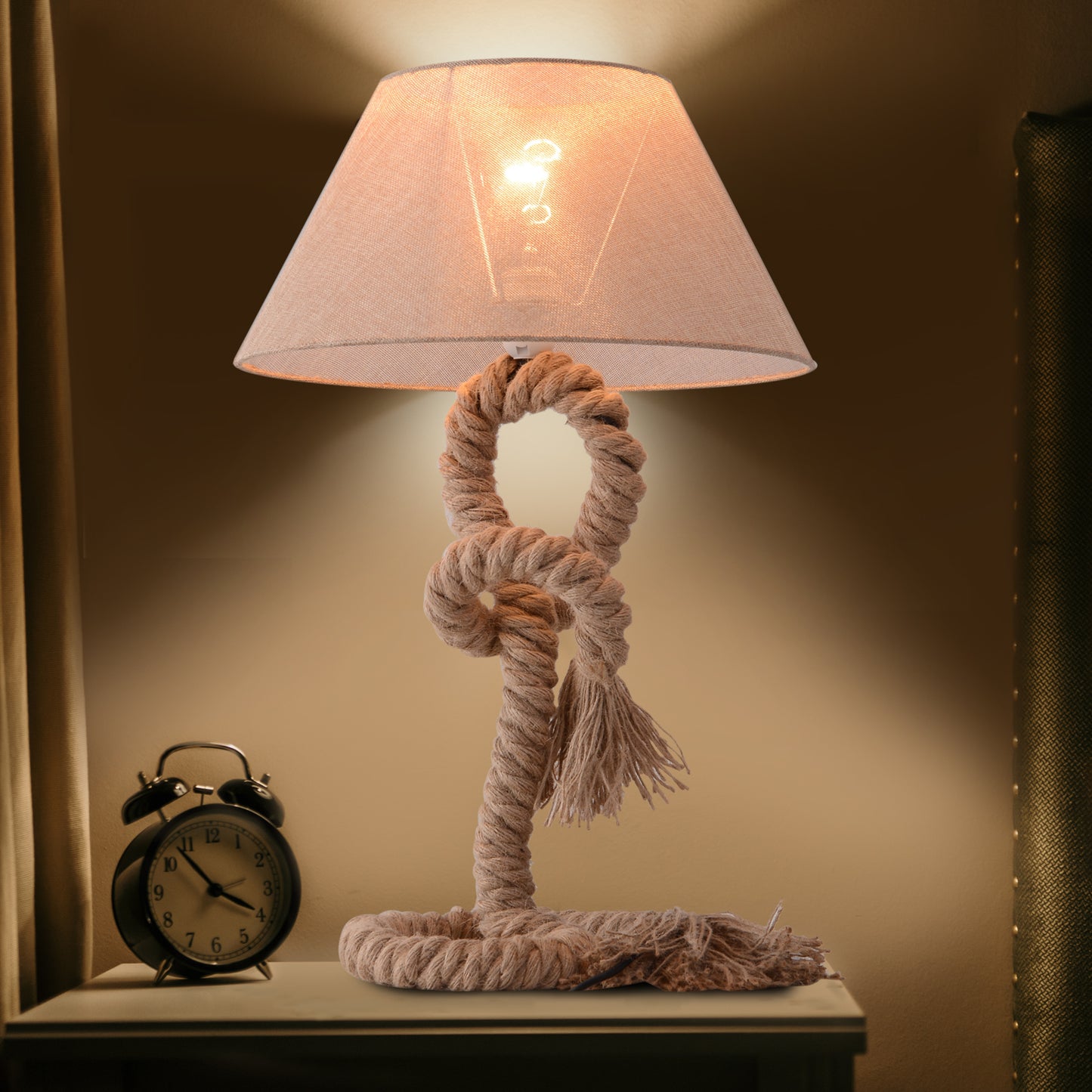 HOMCOM Table Lamp W/ Twisted Rope, E27 Base-Beige