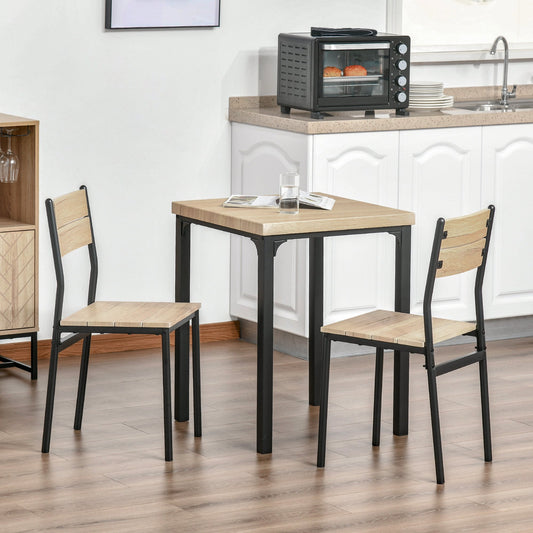 HOMCOM 3 Pcs Dining Set, MDF/Steel- Light Wood/Grain/Black Colour