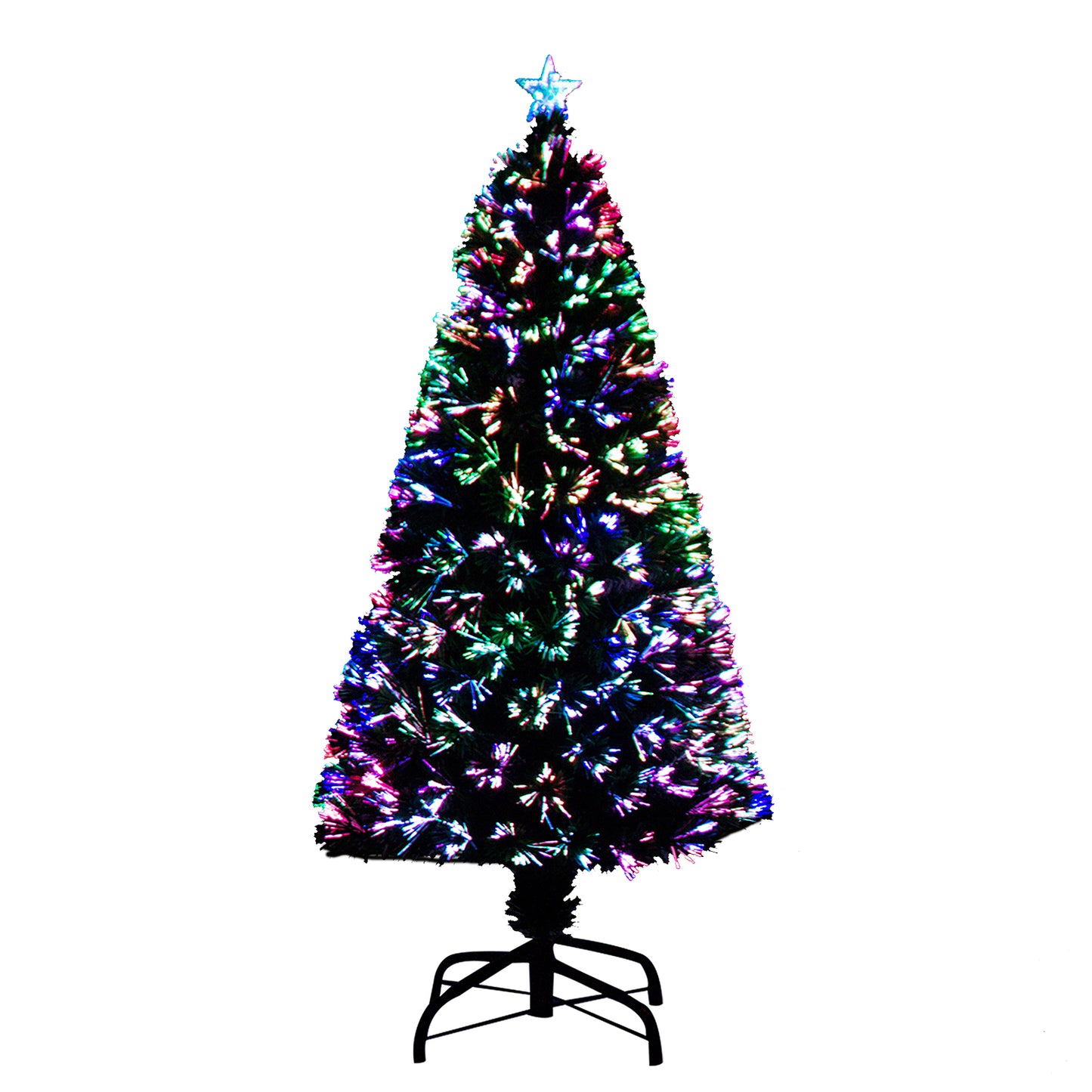 HOMCOM 1.5m Pre-Lit Artificial Christmas Tree, Metal Stand-Green