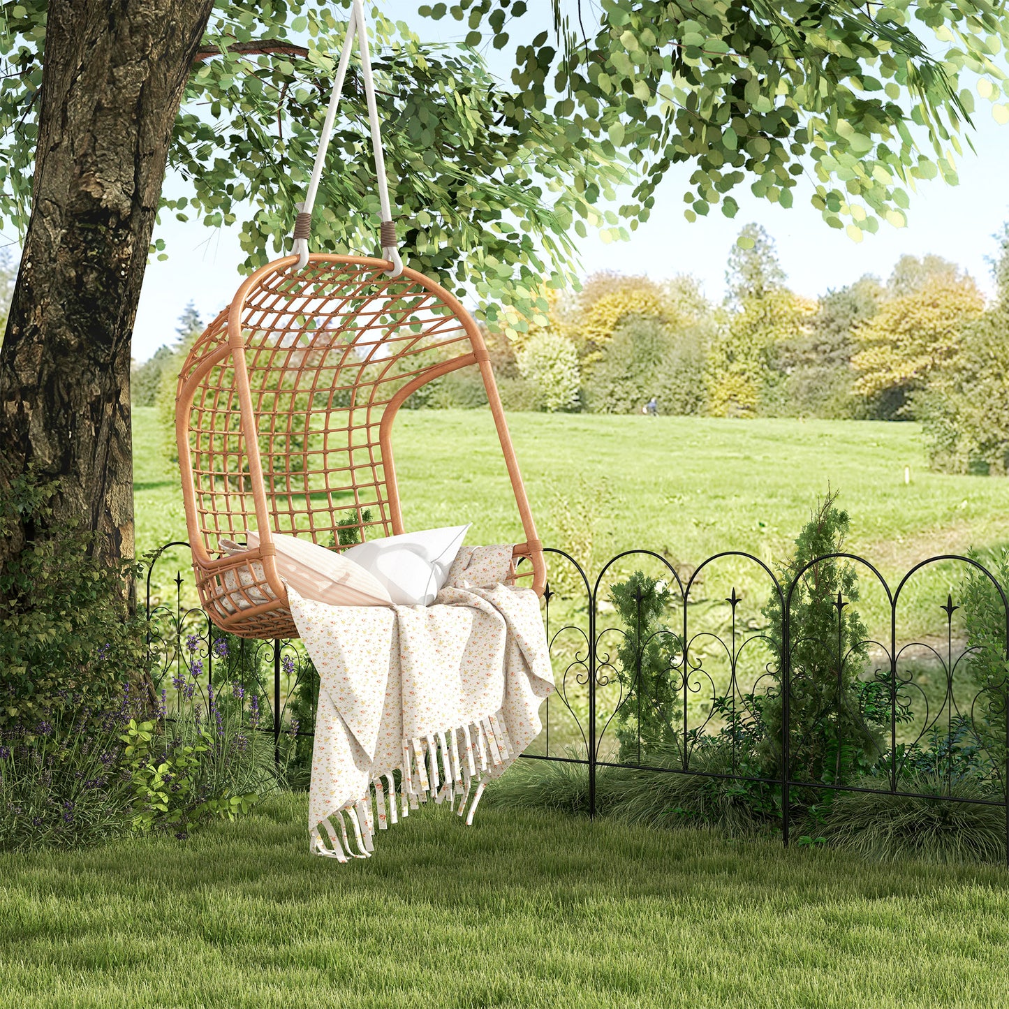 Outsunny Metal Decorative Outdoor Picket Fence Panels Set of 5, Heart-shaped Scrollwork, Black