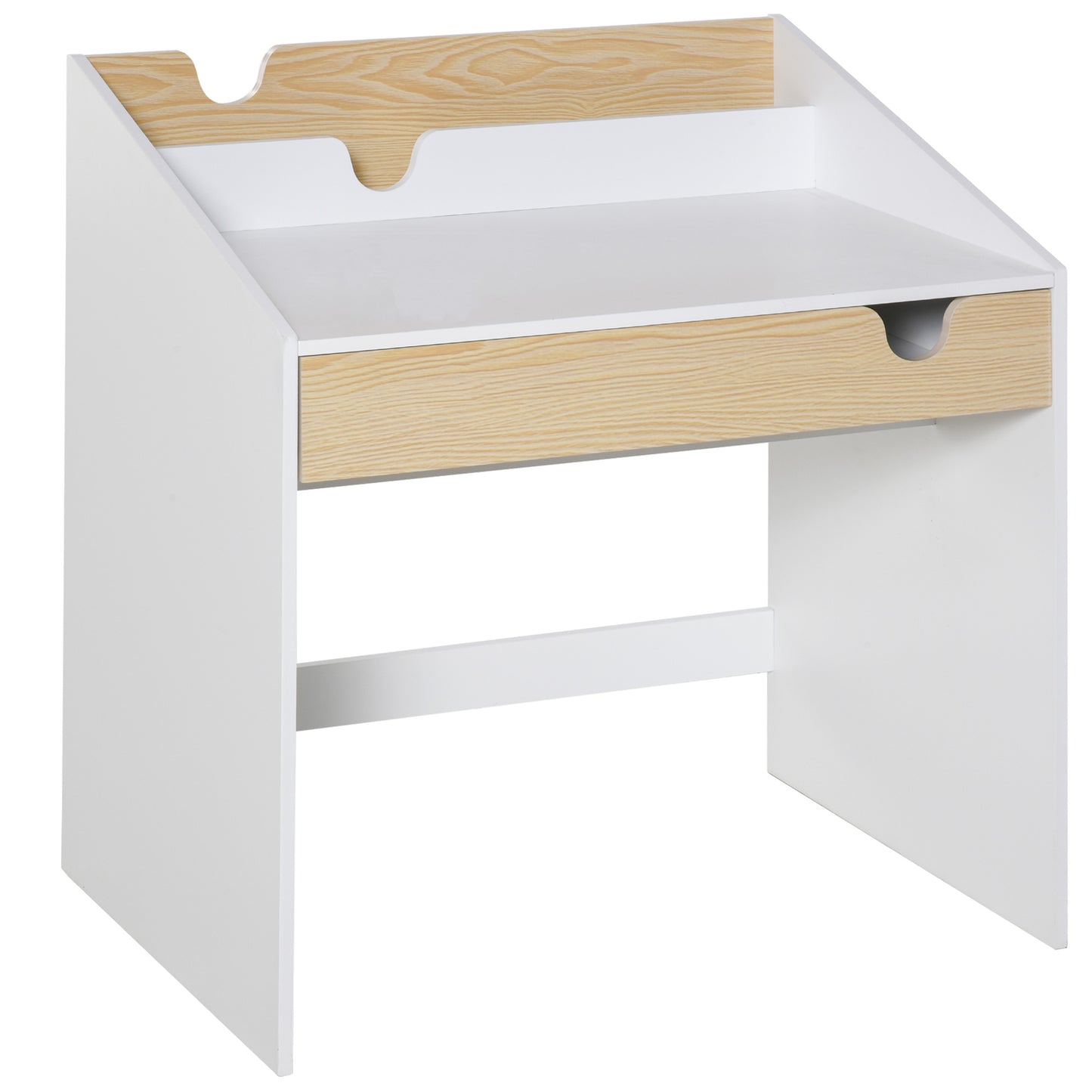 HOMCOM Kids Wooden Writing Study Desk with Drawer Book Storage Layer White and Natural