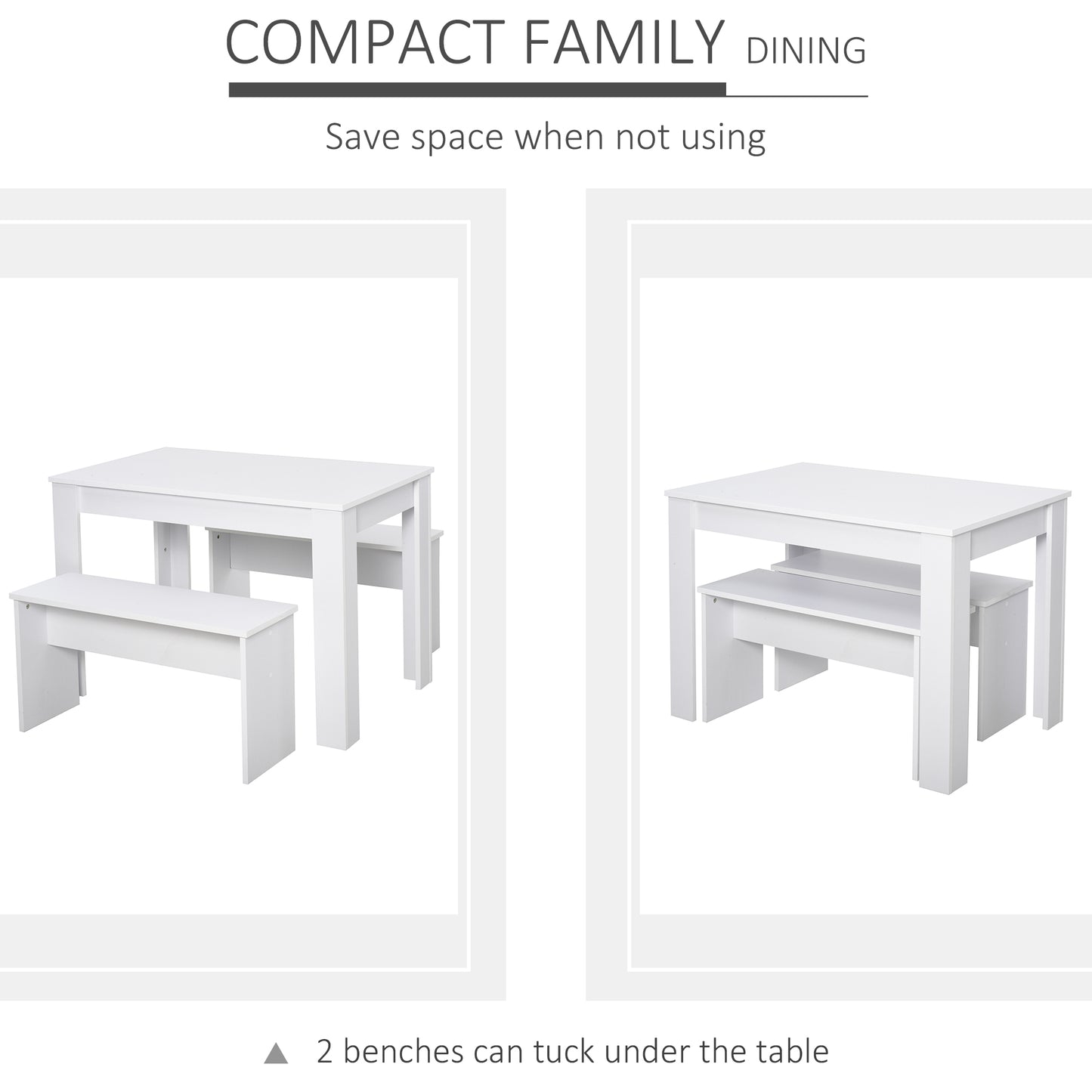 HOMCOM Particle Board 3-Piece Dining Set Dining Table with Benches White