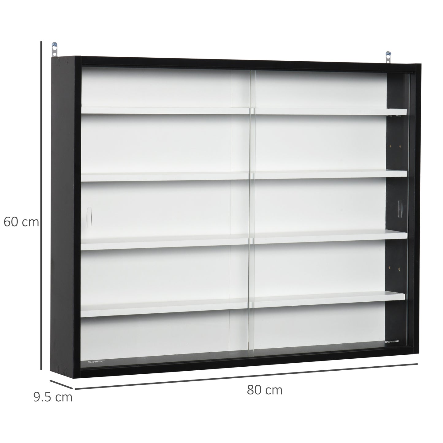 HOMCOM 5-Tier Wall Display Shelf Cabinet w/ Adjustable Shelves Glass Doors Black/White