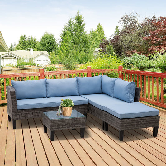 Outsunny 4-Seater Outdoor Garden PE Rattan Furniture Set Blue