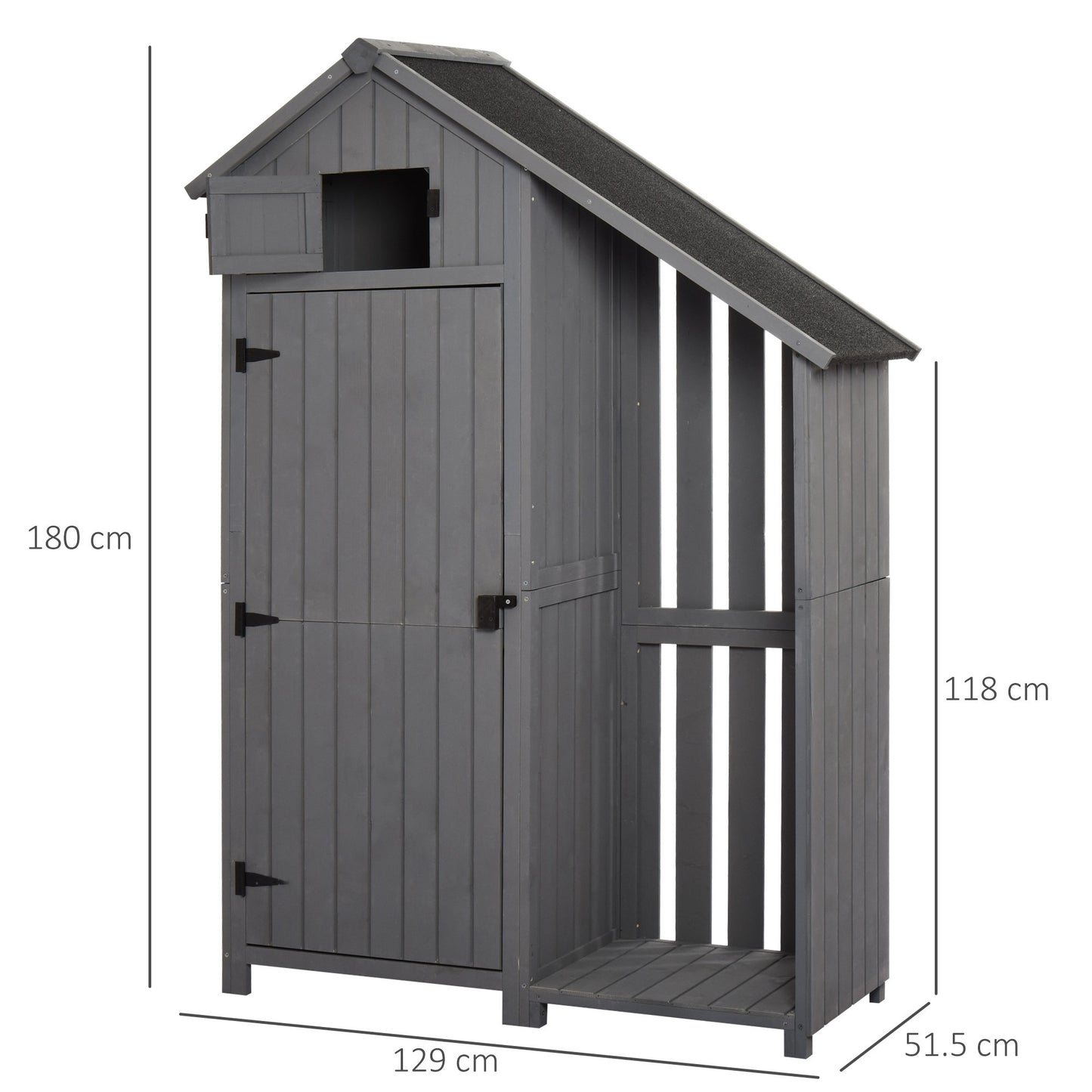 Outsunny 1.8 x 4.2ft Fir Wood Garden Shed with Outside Storage - Grey