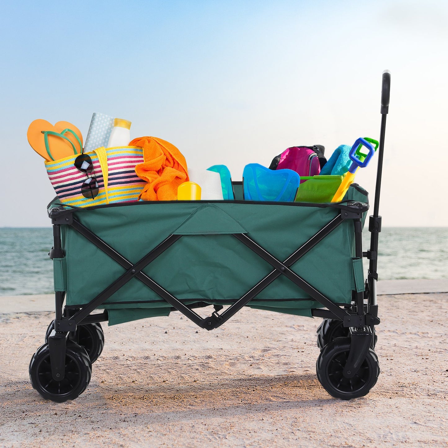 Outsunny Metal Frame Folding Pull Cargo Cart Green