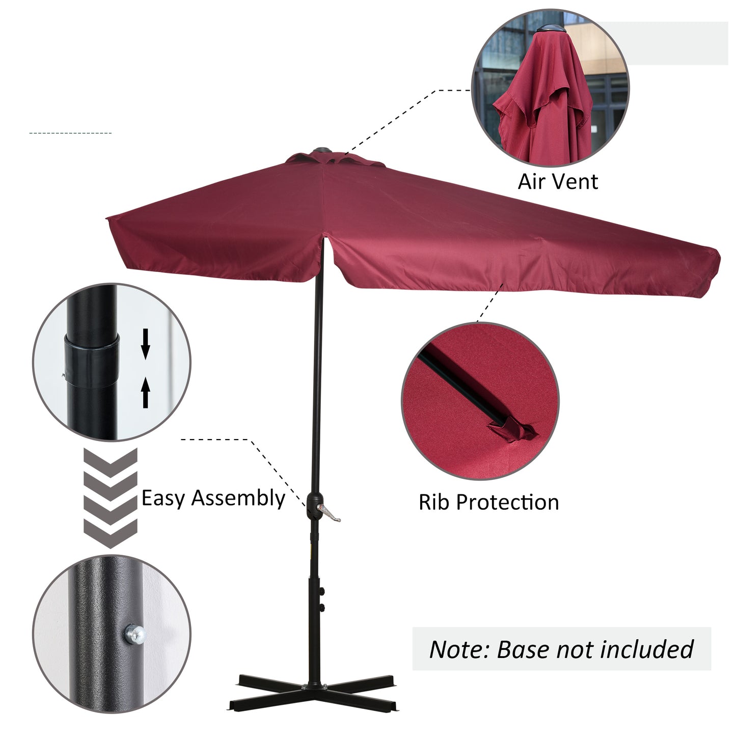 Outsunny 2.3m Half Round Parasol Umbrella Balcony Metal Frame Outdoor NO BASE Green