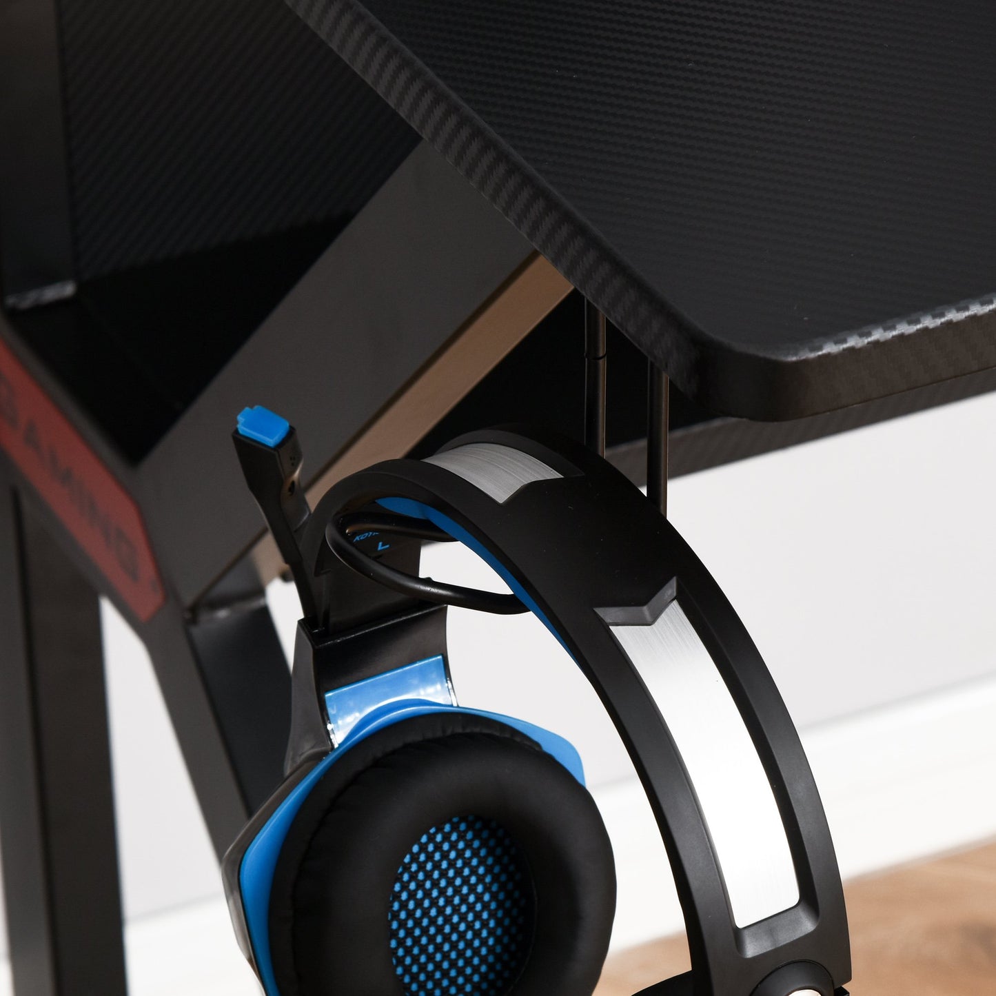 HOMCOM Metal Frame Gaming Computer Desk w/Cup Holder Headphone Hook & Cable Basket Black